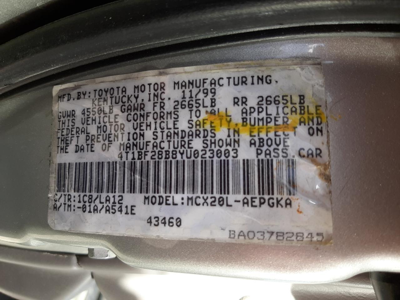 Photo 10 from auction – 2000 TOYOTA AVALON XL with VIN 4T1BF28B8YU023003