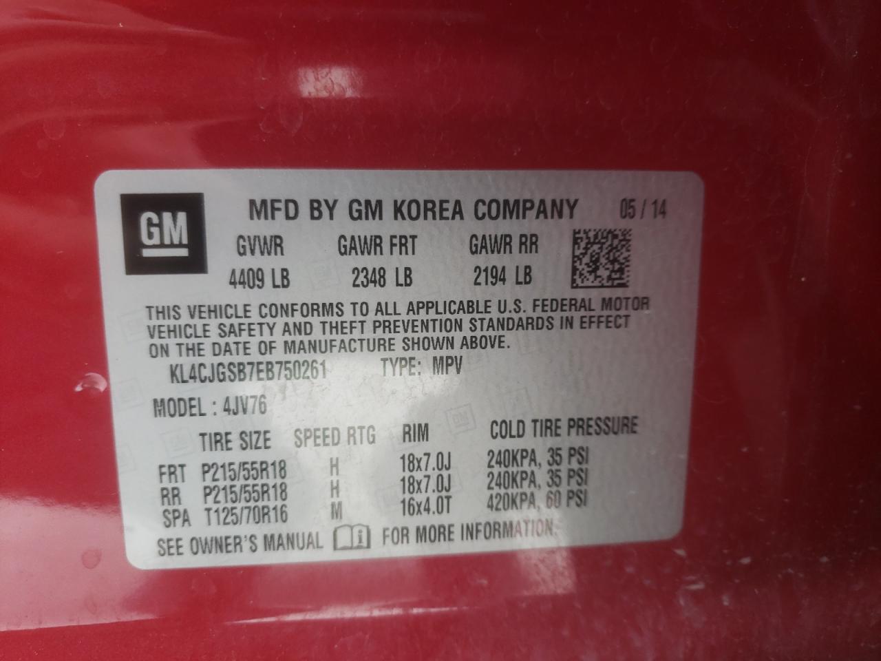 Photo 10 from auction – 2014 BUICK ENCORE with VIN KL4CJGSB7EB750261