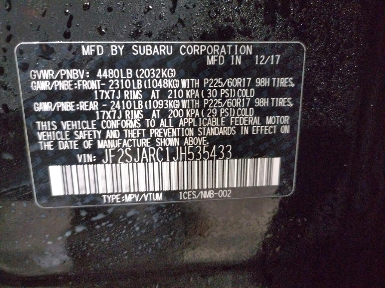 Photo 10 from auction – 2018 SUBARU FORESTER 2 with VIN JF2SJARC1JH535433