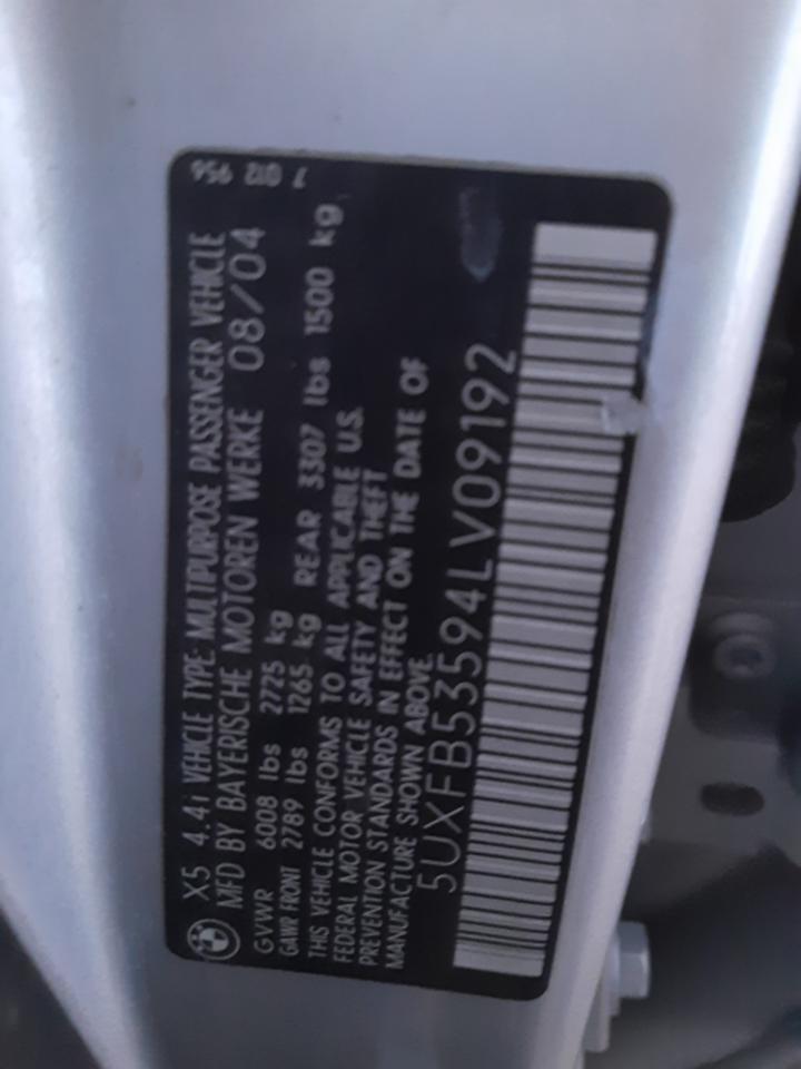 Photo 10 from auction – 2004 BMW X5 4.4I with VIN 5UXFB53594LV09192