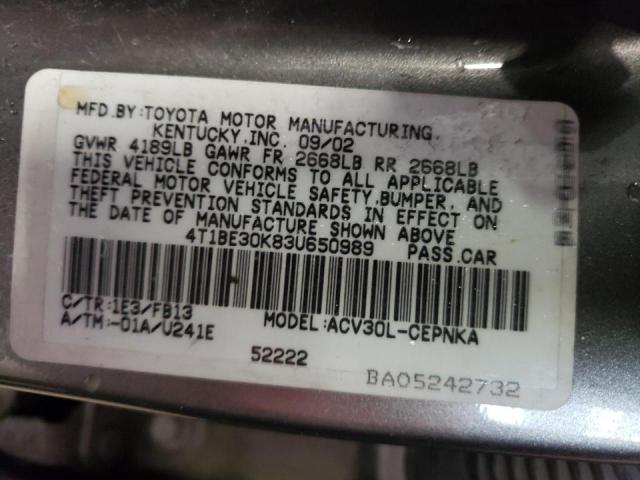 Photo 10 from auction – 2003 TOYOTA CAMRY LE with VIN 4T1BE30K83U650989