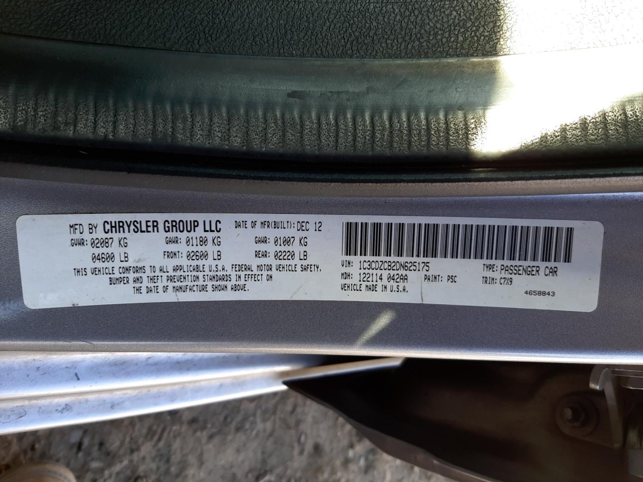 Photo 10 from auction – 2013 DODGE AVENGER SX with VIN 1C3CDZCB2DN625175