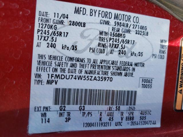 Photo 10 from auction – 2005 FORD EXPLORER E with VIN 1FMDU74W55ZA35970