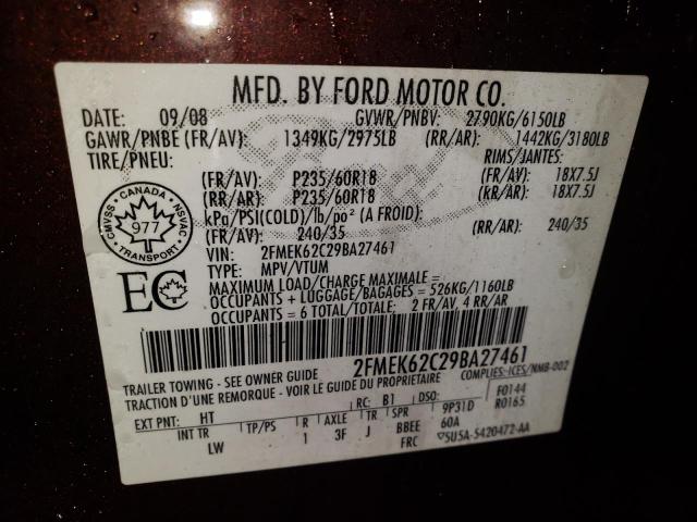 Photo 10 from auction – 2009 FORD FLEX SEL with VIN 2FMEK62C29BA27461