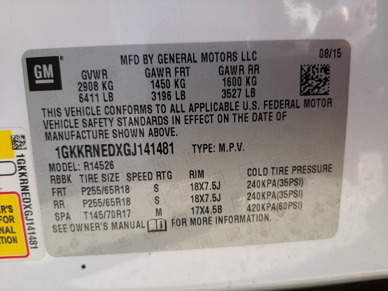 Photo 10 from auction – 2016 GMC ACADIA SLE with VIN 1GKKRNEDXGJ141481