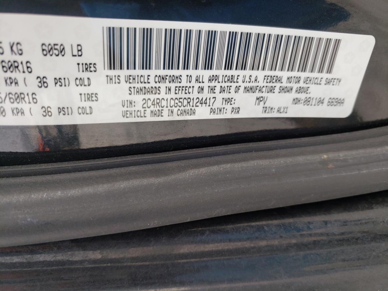 Photo 10 from auction – 2012 CHRYSLER TOWN & COU with VIN 2C4RC1CG5CR124417
