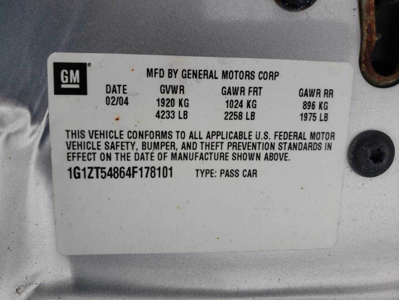Photo 10 from auction – 2004 CHEVROLET MALIBU LS with VIN 1G1ZT54864F178101