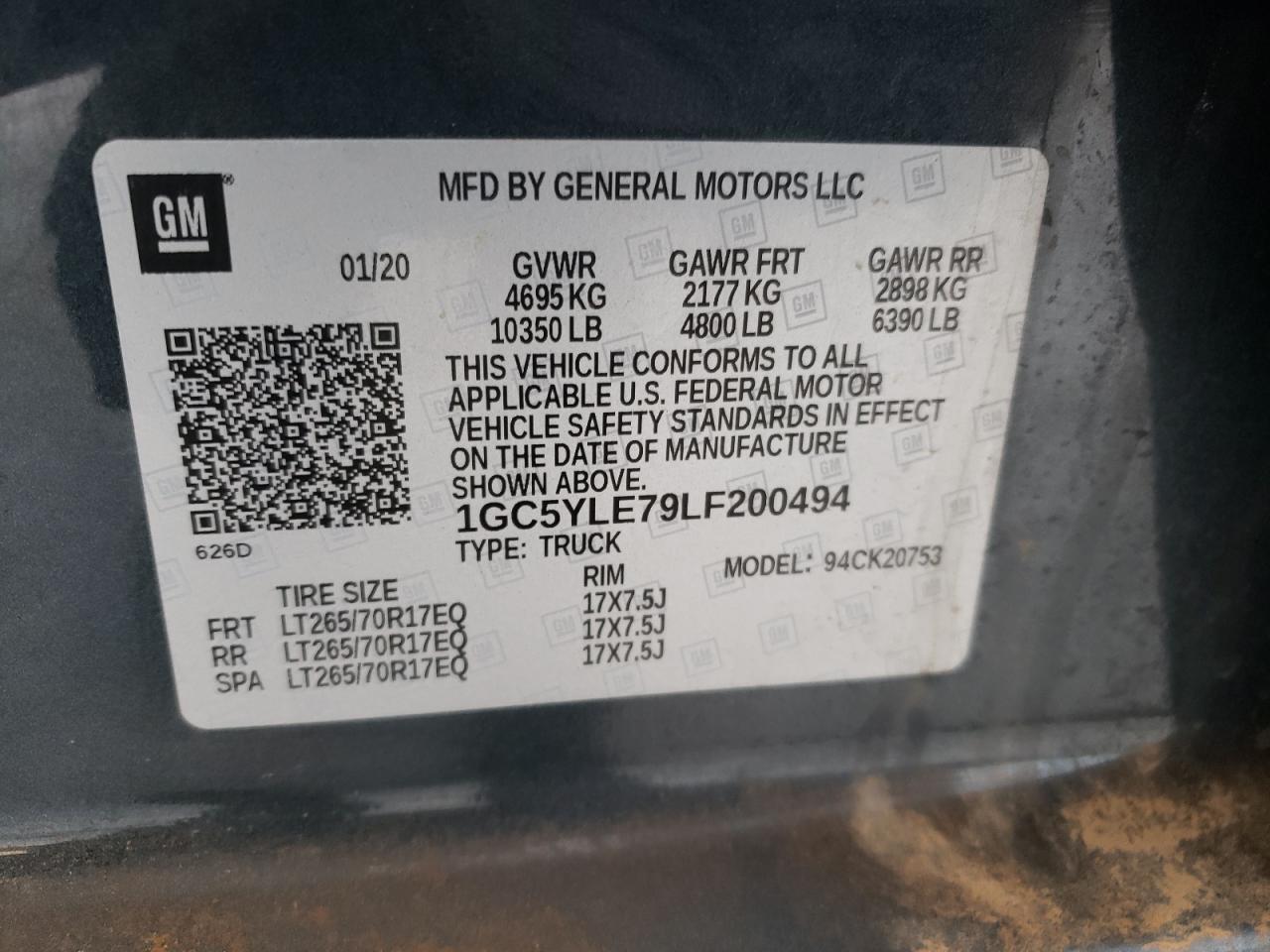 Photo 10 from auction – 2020 CHEVROLET SILVERADO with VIN 1GC5YLE79LF200494