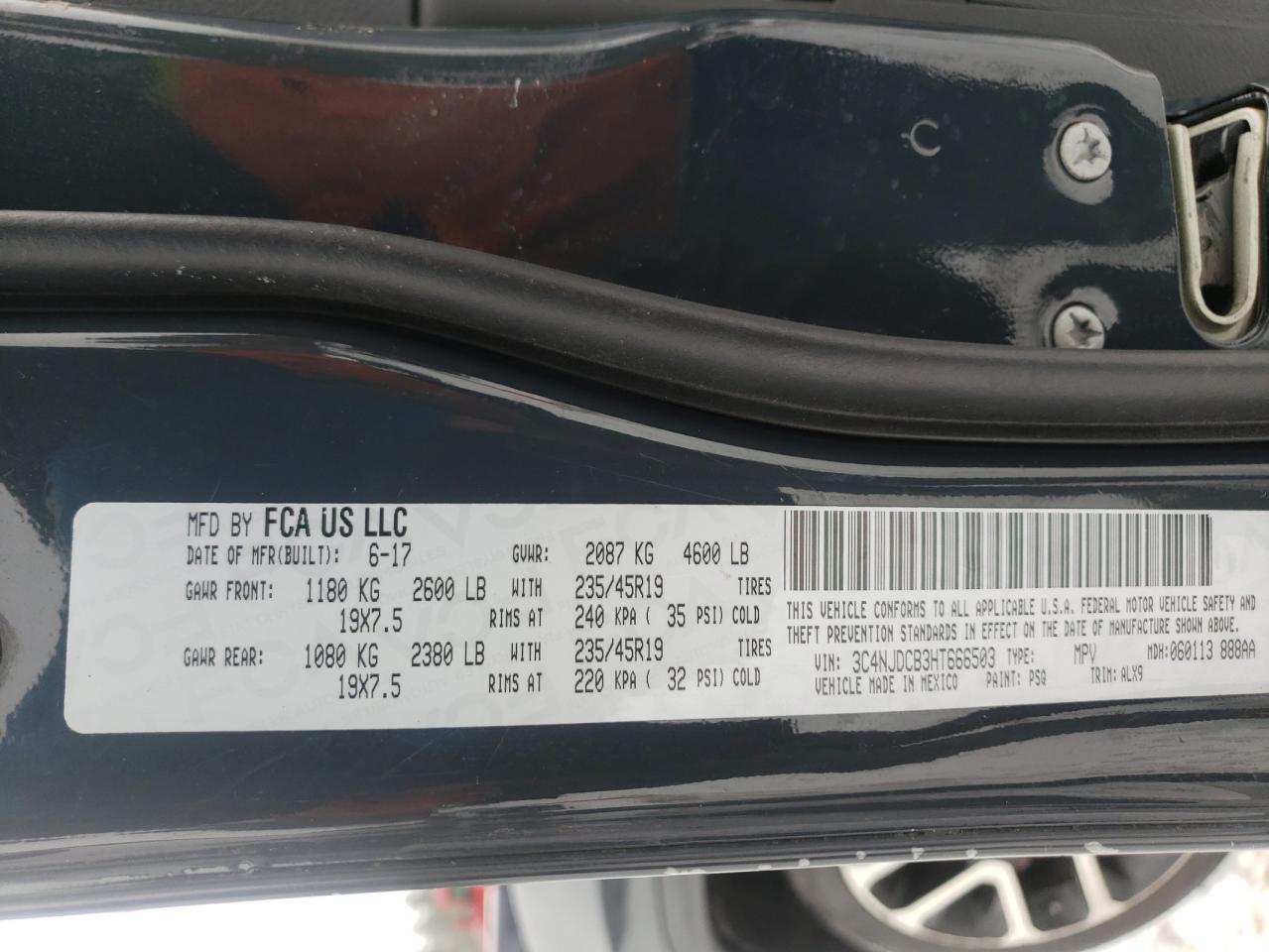 Photo 10 from auction – 2017 JEEP COMPASS LI with VIN 3C4NJDCB3HT666503