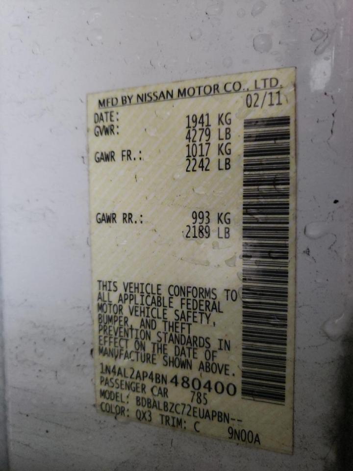 Photo 10 from auction – 2011 NISSAN ALTIMA BAS with VIN 1N4AL2AP4BN480400