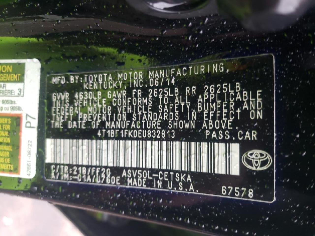 Photo 10 from auction – 2014 TOYOTA CAMRY L with VIN 4T1BF1FK0EU832813