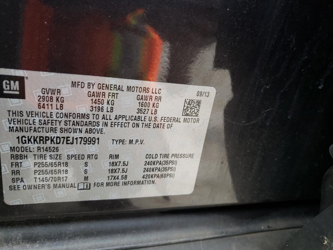 Photo 10 from auction – 2014 GMC ACADIA SLE with VIN 1GKKRPKD7EJ179991