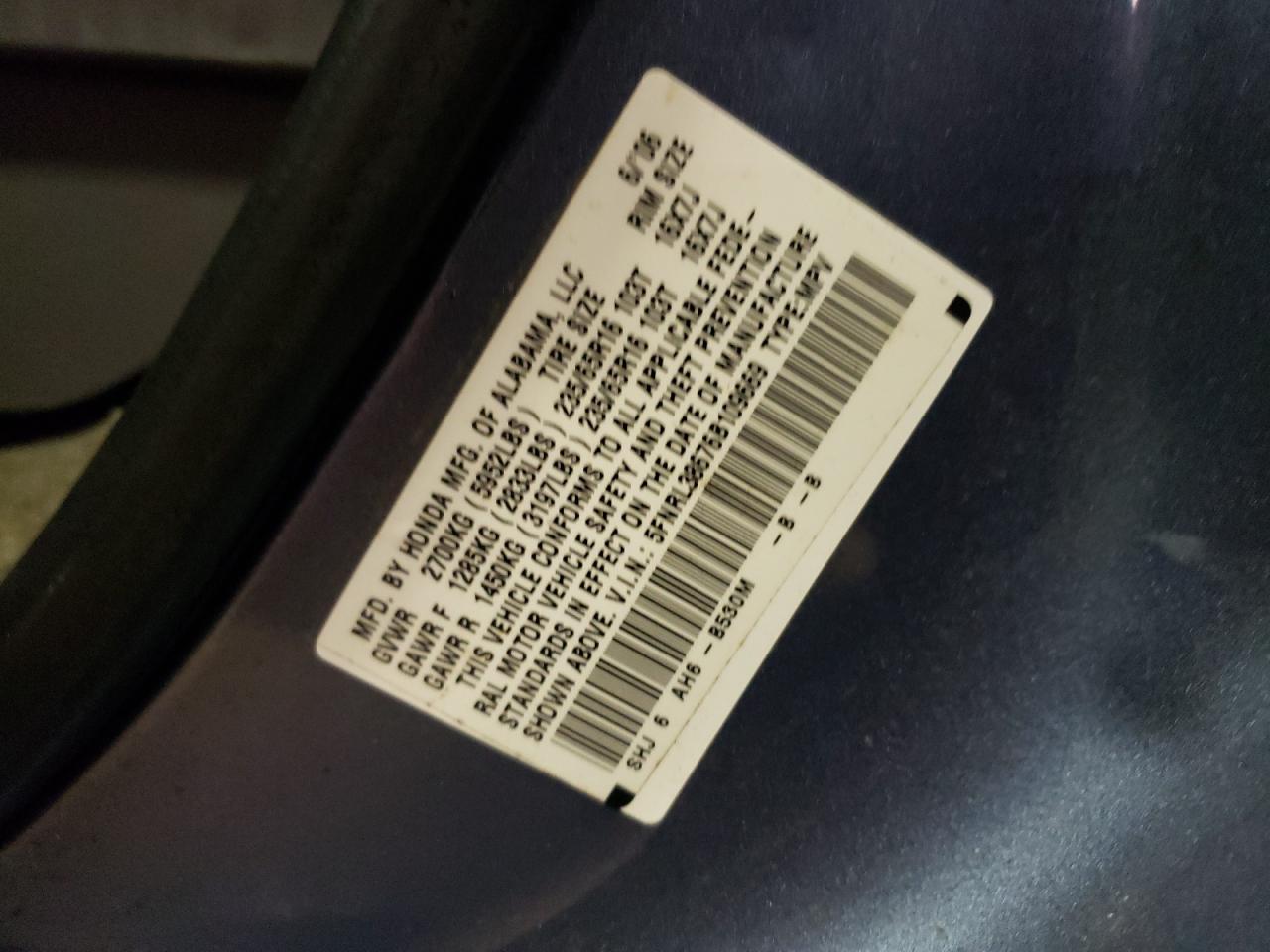 Photo 10 from auction – 2006 HONDA ODYSSEY EX with VIN 5FNRL38676B109669