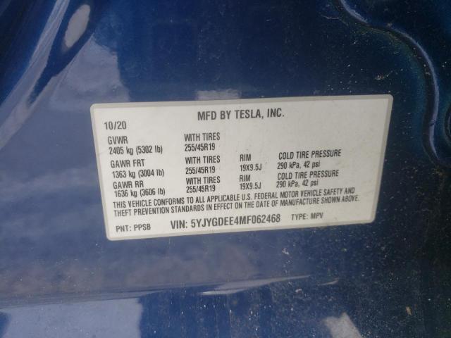 Photo 10 from auction – 2021 TESLA MODEL Y with VIN 5YJYGDEE4MF062468