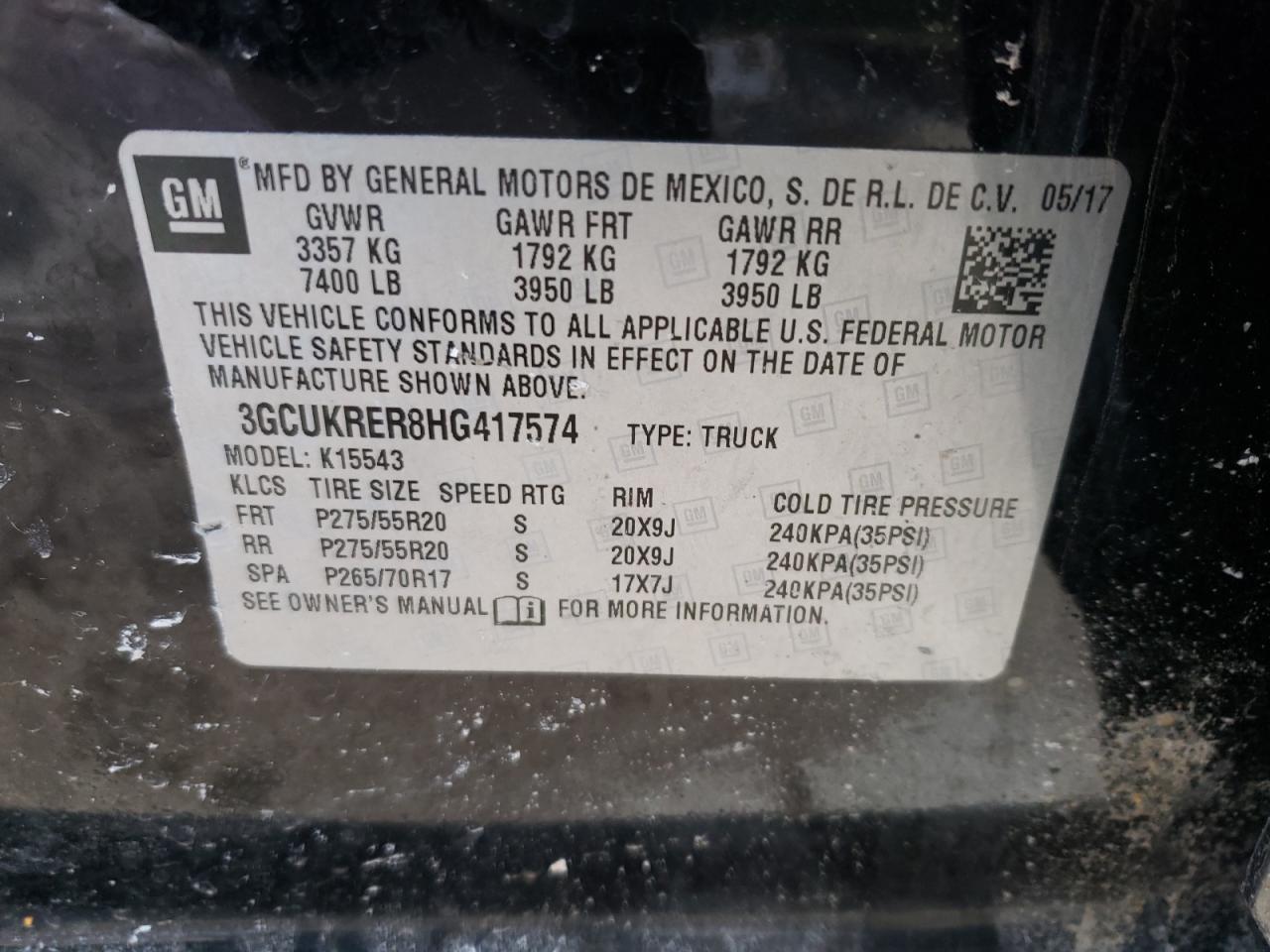 Foto 10 de la subasta – 2017 CHEVROLET SILVERADO con VIN 3GCUKRER8HG417574