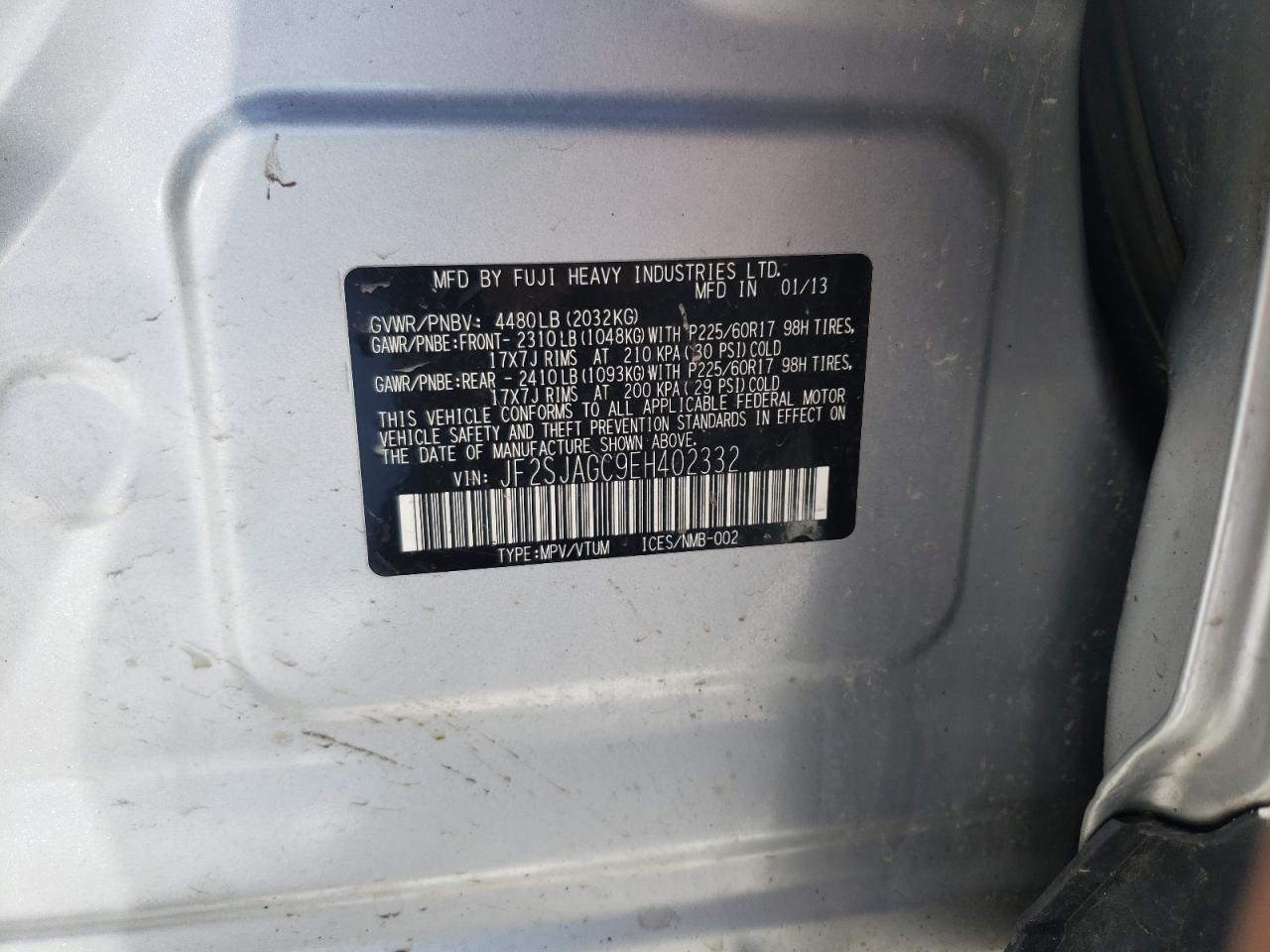 Photo 10 from auction – 2014 SUBARU FORESTER 2 with VIN JF2SJAGC9EH402332