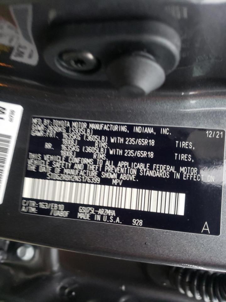 Photo 10 from auction – 2022 TOYOTA HIGHLANDER with VIN 5TDGZRBH2NS176399
