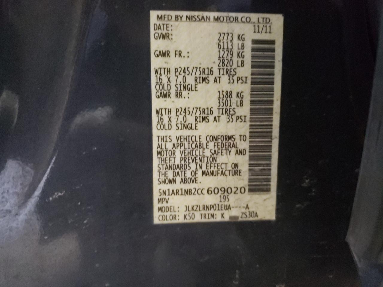 Photo 10 from auction – 2012 NISSAN PATHFINDER with VIN 5N1AR1NB2CC609020