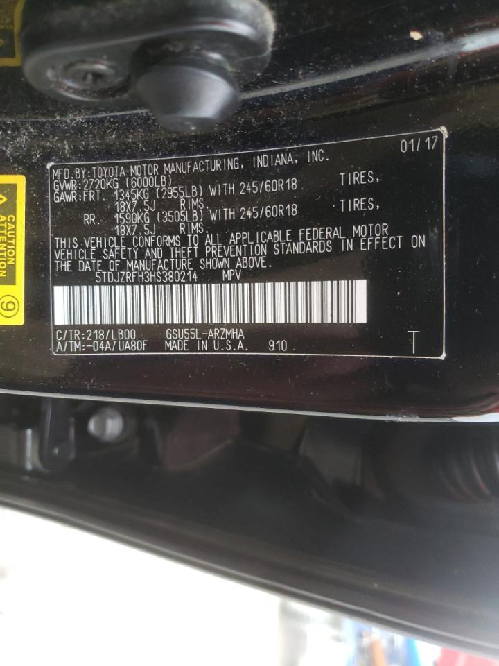 Photo 10 from auction – 2017 TOYOTA HIGHLANDER with VIN 5TDJZRFH3HS380214