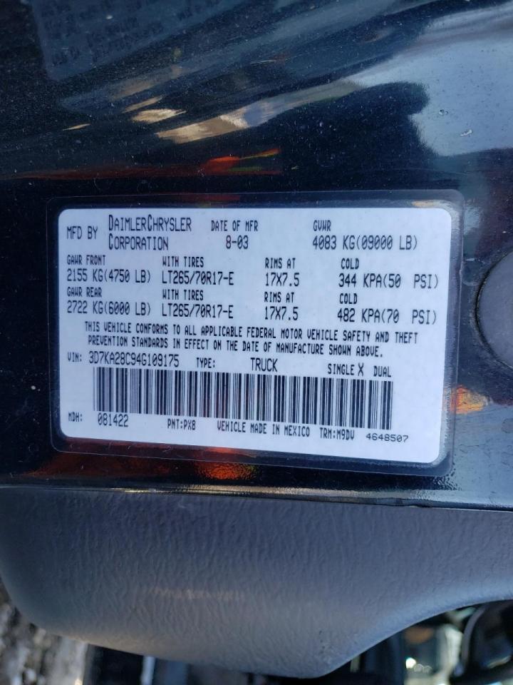 Photo 10 from auction – 2004 DODGE RAM 2500 S with VIN 3D7KA28C94G109175