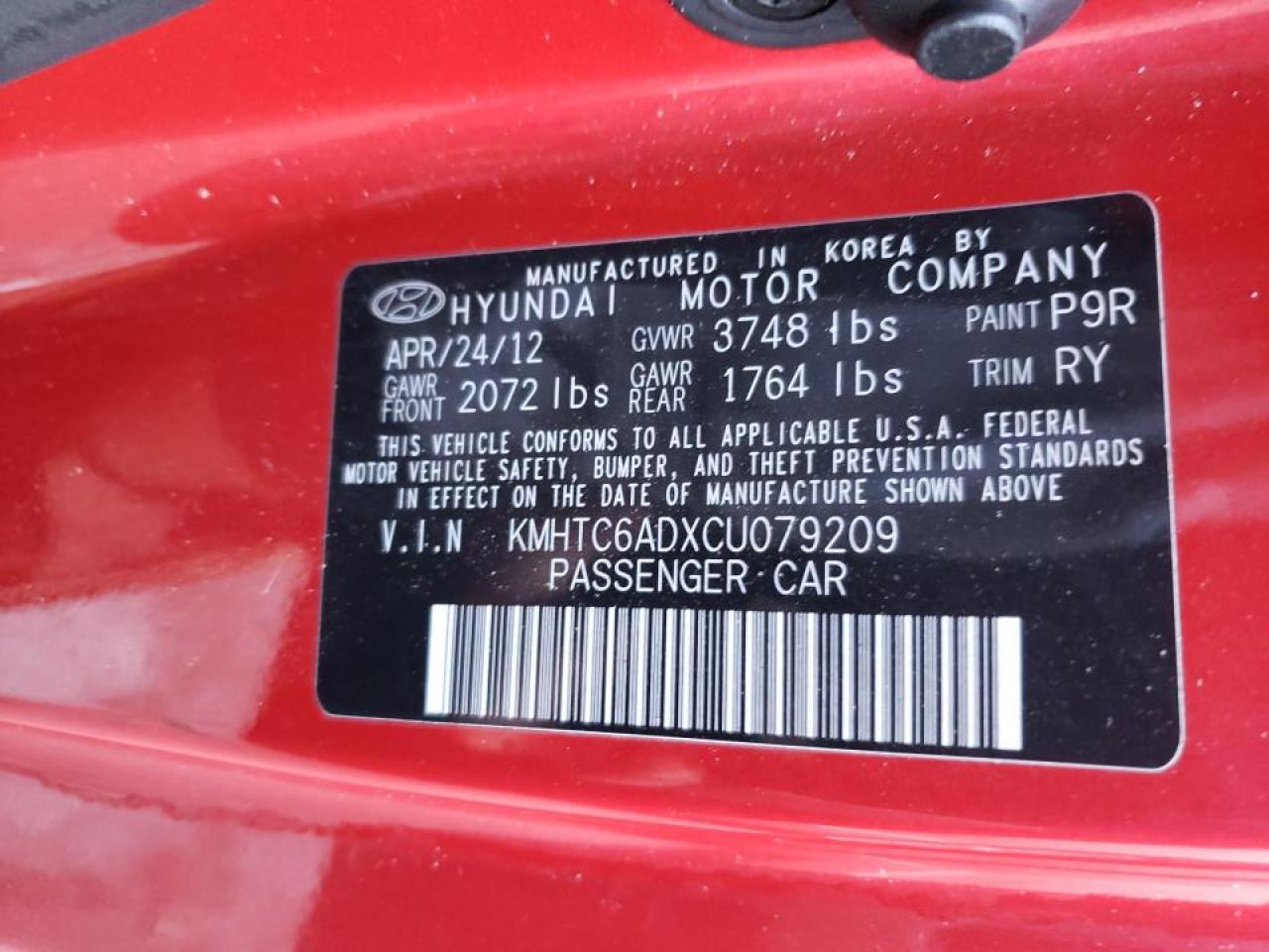Foto 10 de la subasta – 2012 HYUNDAI VELOSTER con VIN KMHTC6ADXCU079209