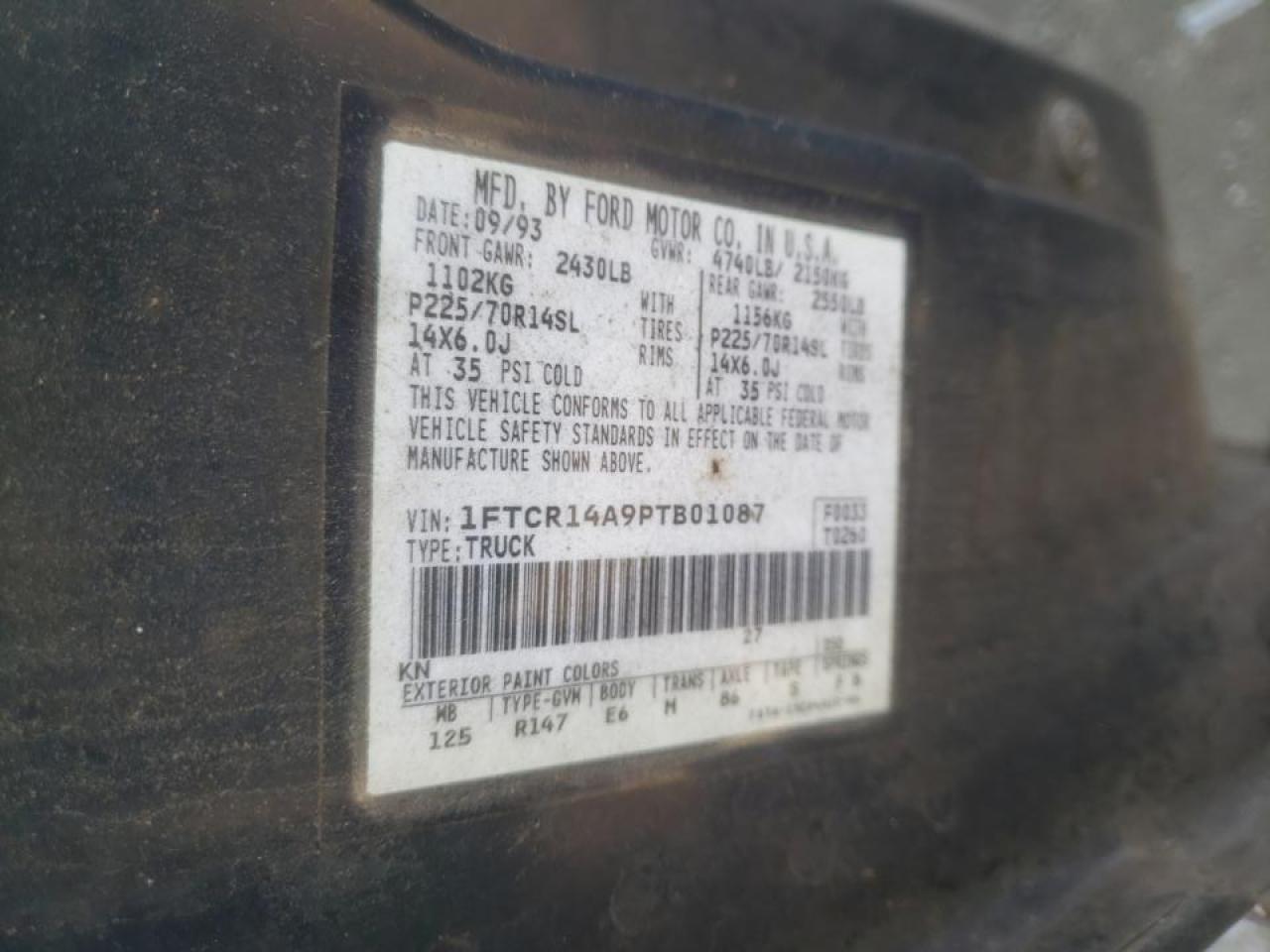 Photo 10 from auction – 1993 FORD RANGER SUP with VIN 1FTCR14A9PTB01087