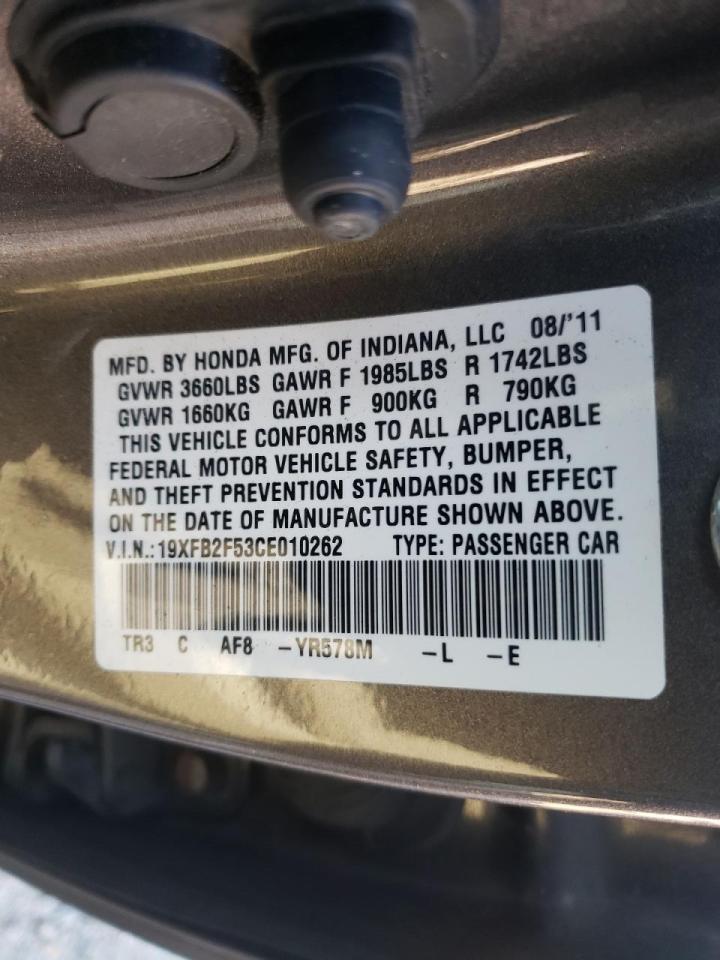 Photo 10 from auction – 2012 HONDA CIVIC LX with VIN 19XFB2F53CE010262