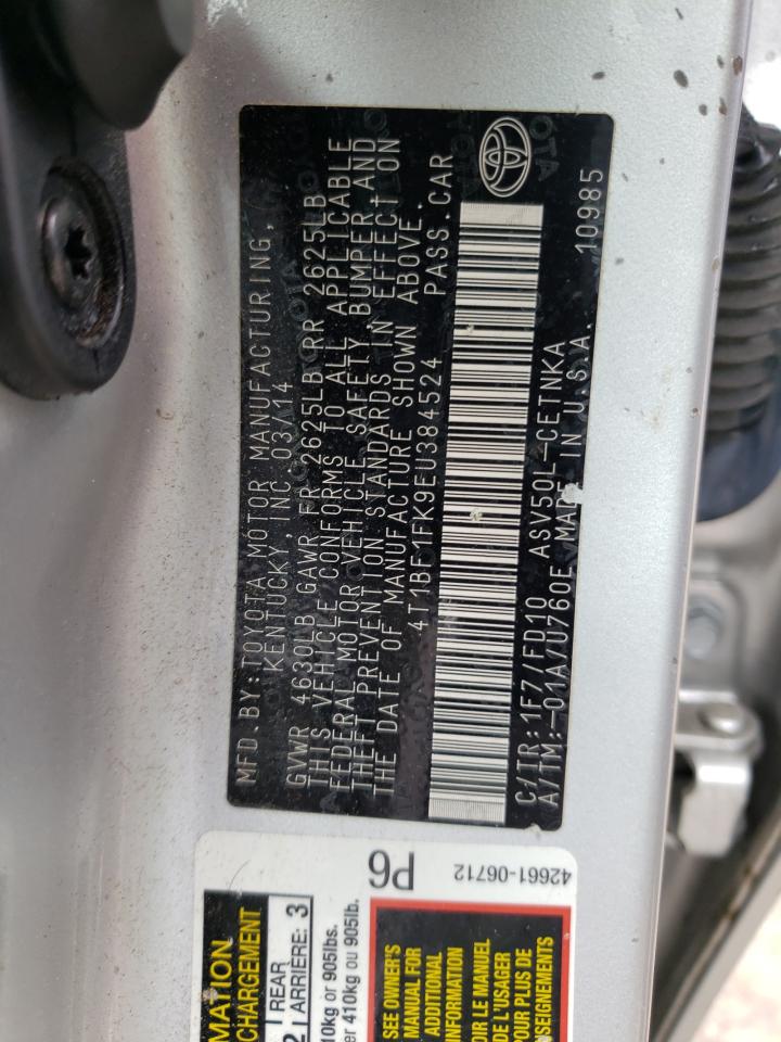 Photo 10 from auction – 2014 TOYOTA CAMRY L with VIN 4T1BF1FK9EU384524