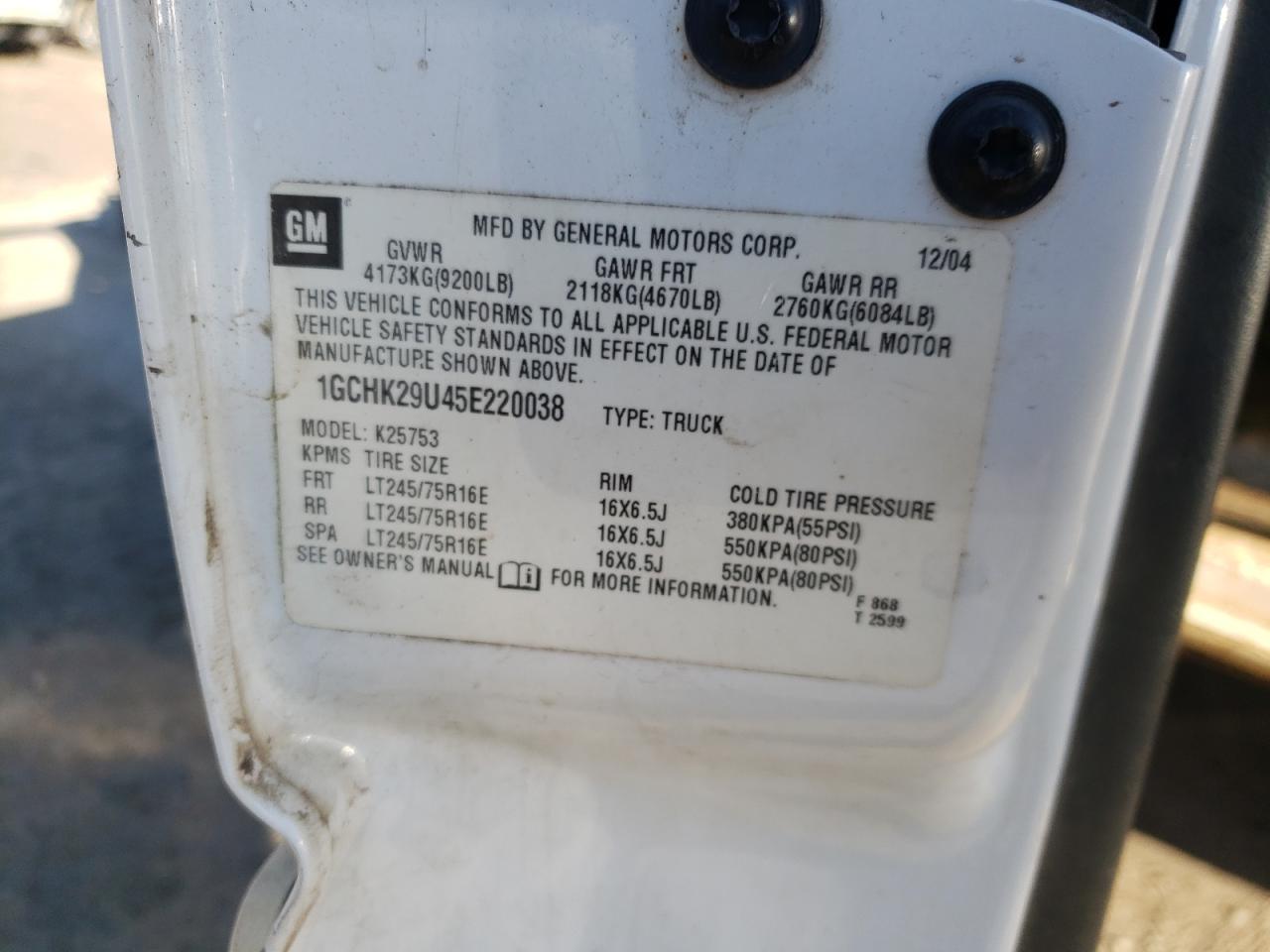 Photo 10 from auction – 2005 CHEVROLET SILVERADO with VIN 1GCHK29U45E220038