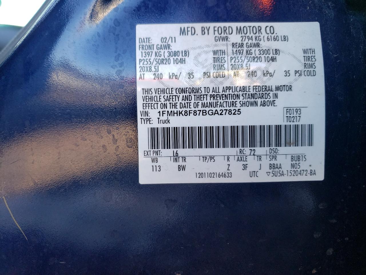Photo 10 from auction – 2011 FORD EXPLORER L with VIN 1FMHK8F87BGA27825
