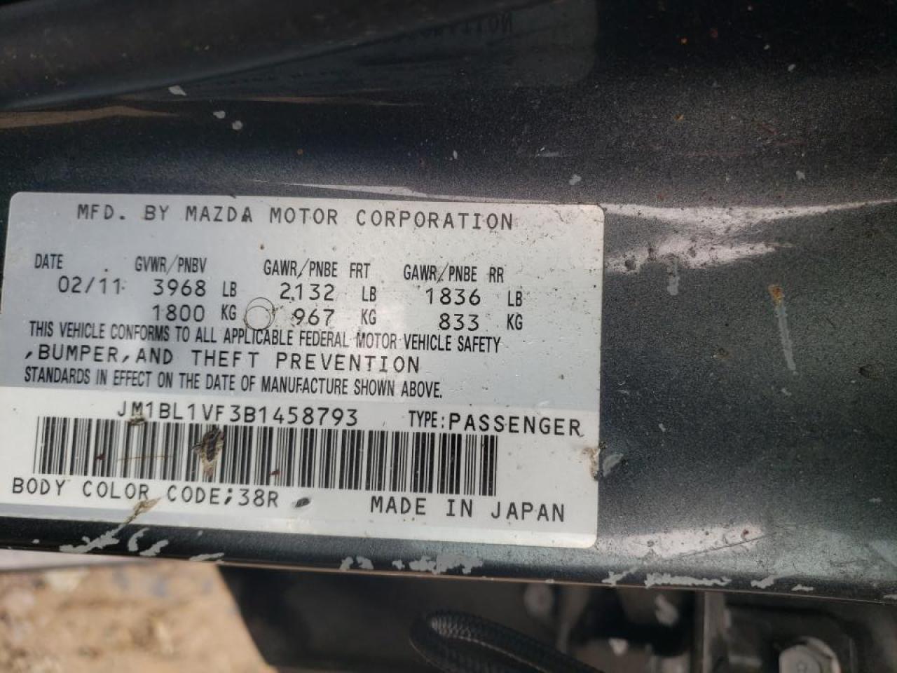 Photo 10 from auction – 2011 MAZDA 3 I with VIN JM1BL1VF3B1458793