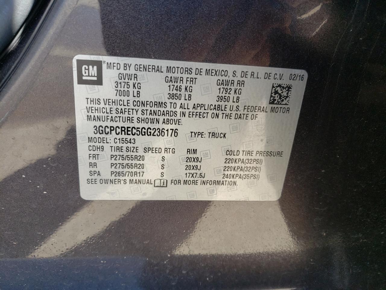Photo 10 from auction – 2016 CHEVROLET SILVERADO with VIN 3GCPCREC5GG236176