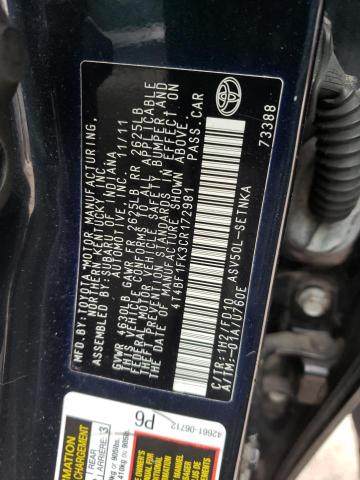 Photo 10 from auction – 2012 TOYOTA CAMRY with VIN 4T4BF1FK3CR172981