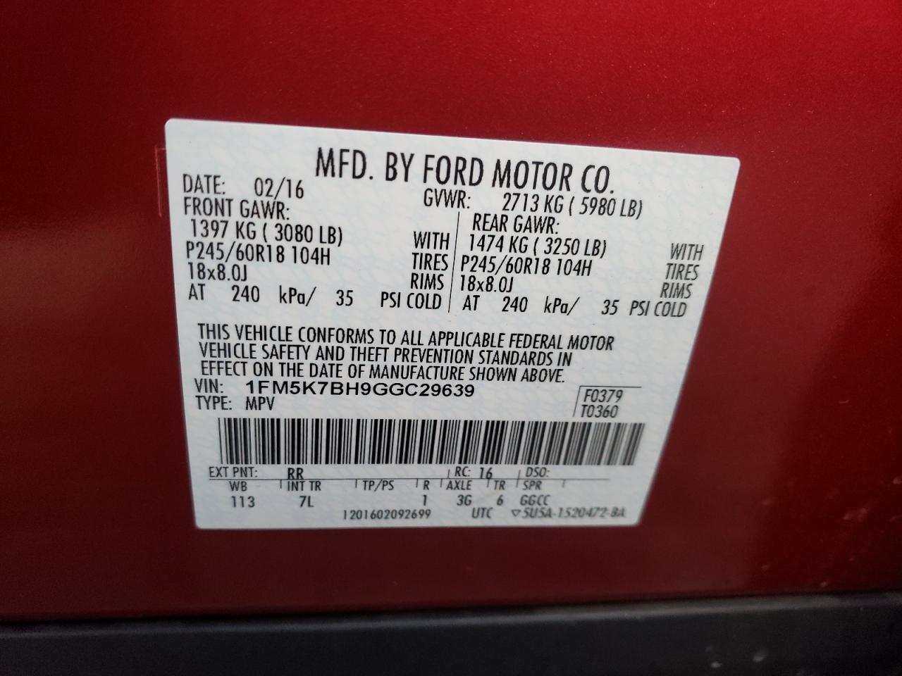 Photo 10 from auction – 2016 FORD EXPLORER with VIN 1FM5K7BH9GGC29639