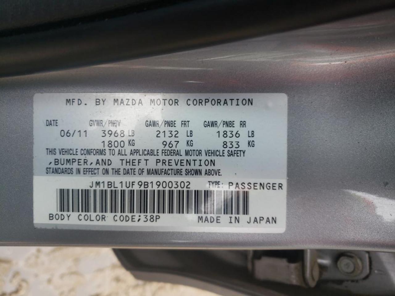 Photo 10 from auction – 2011 MAZDA 3 I with VIN JM1BL1UF9B1900302