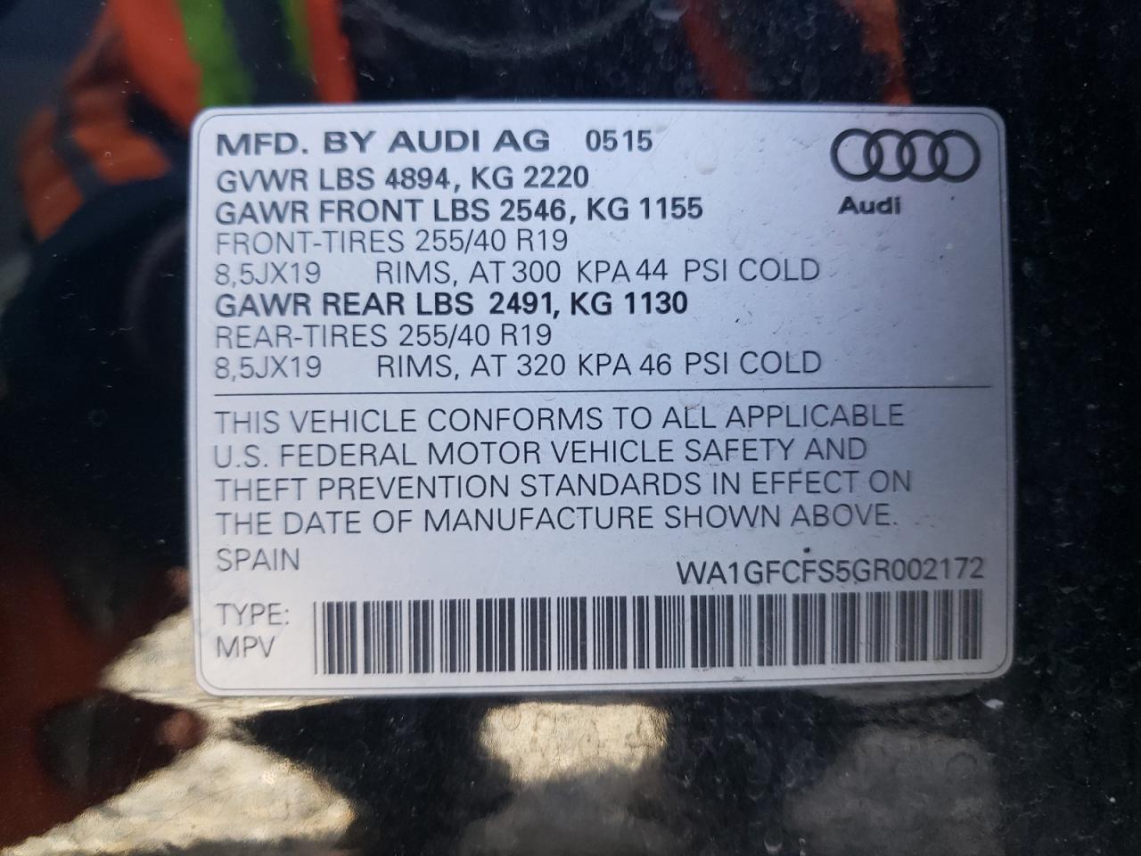 Photo 10 from auction – 2016 AUDI Q3 PRESTIG with VIN WA1GFCFS5GR002172