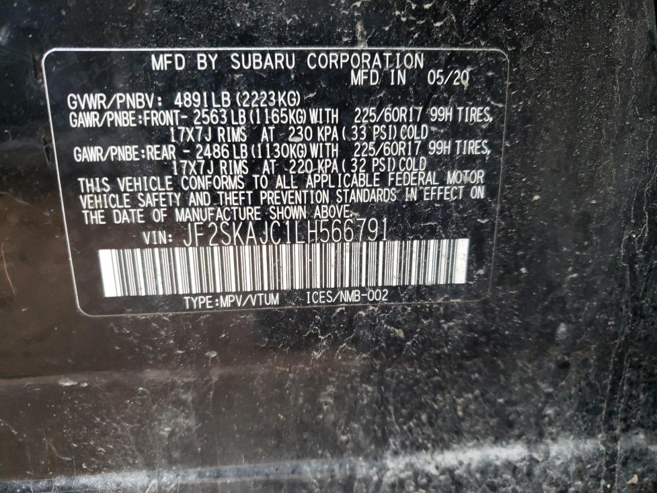 Photo 10 from auction – 2020 SUBARU FORESTER P with VIN JF2SKAJC1LH566791
