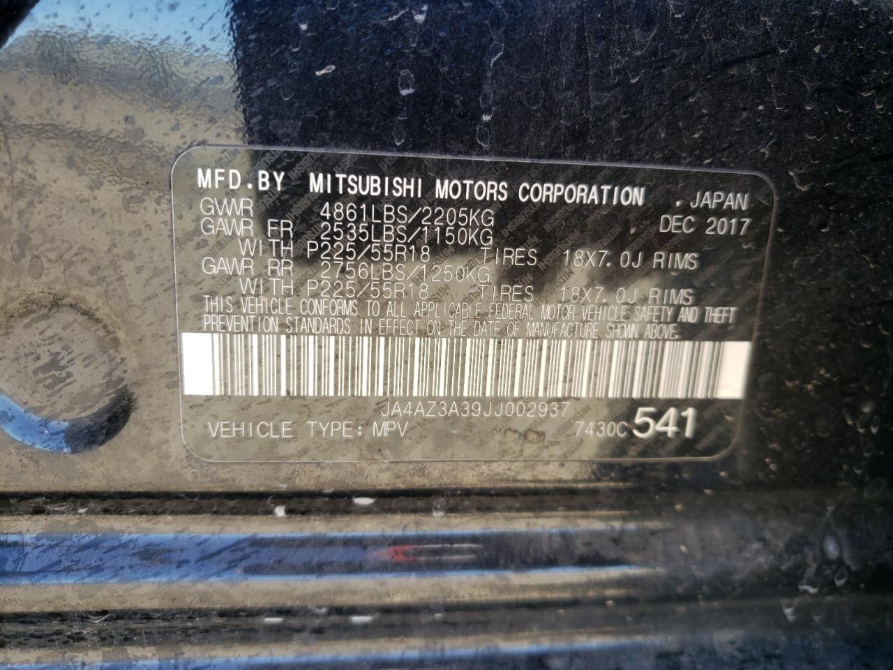 Photo 10 from auction – 2018 MITSUBISHI OUTLANDER with VIN JA4AZ3A39JJ002937