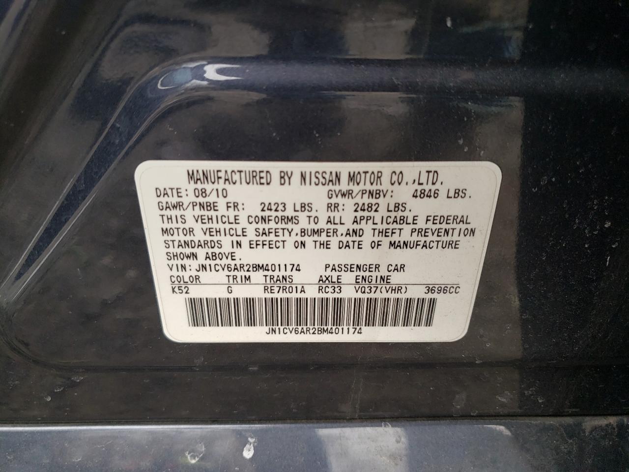 Photo 10 from auction – 2011 INFINITI G37 with VIN JN1CV6AR2BM401174