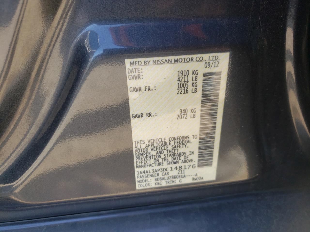 Photo 10 from auction – 2013 NISSAN ALTIMA 2.5 with VIN 1N4AL3AP3DC148176