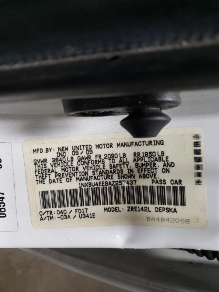 Photo 10 from auction – 2010 TOYOTA COROLLA BA with VIN 1NXBU4EE8AZ257437