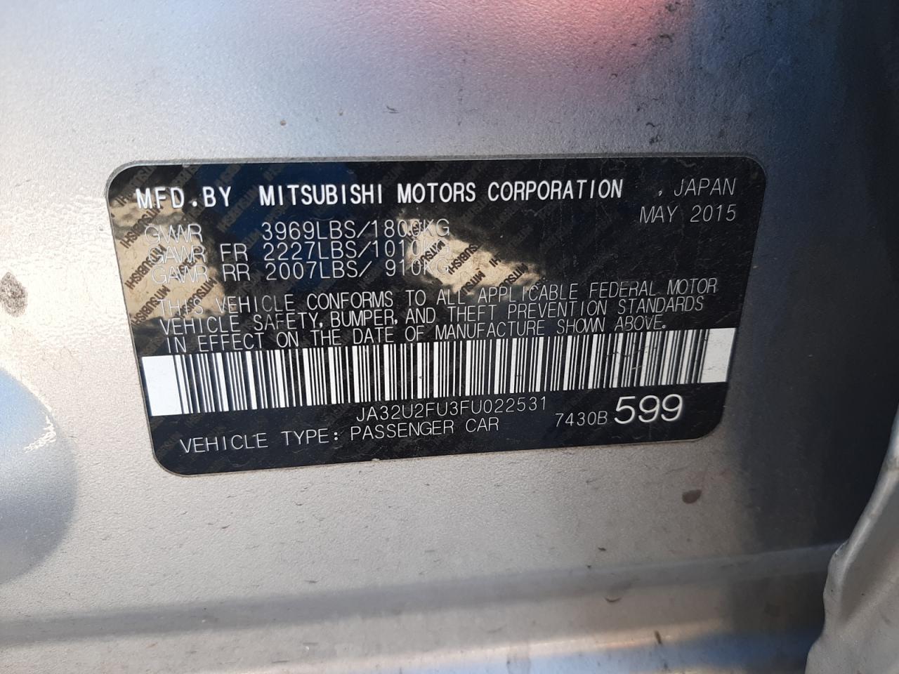Photo 10 from auction – 2015 MITSUBISHI LANCER ES with VIN JA32U2FU3FU022531