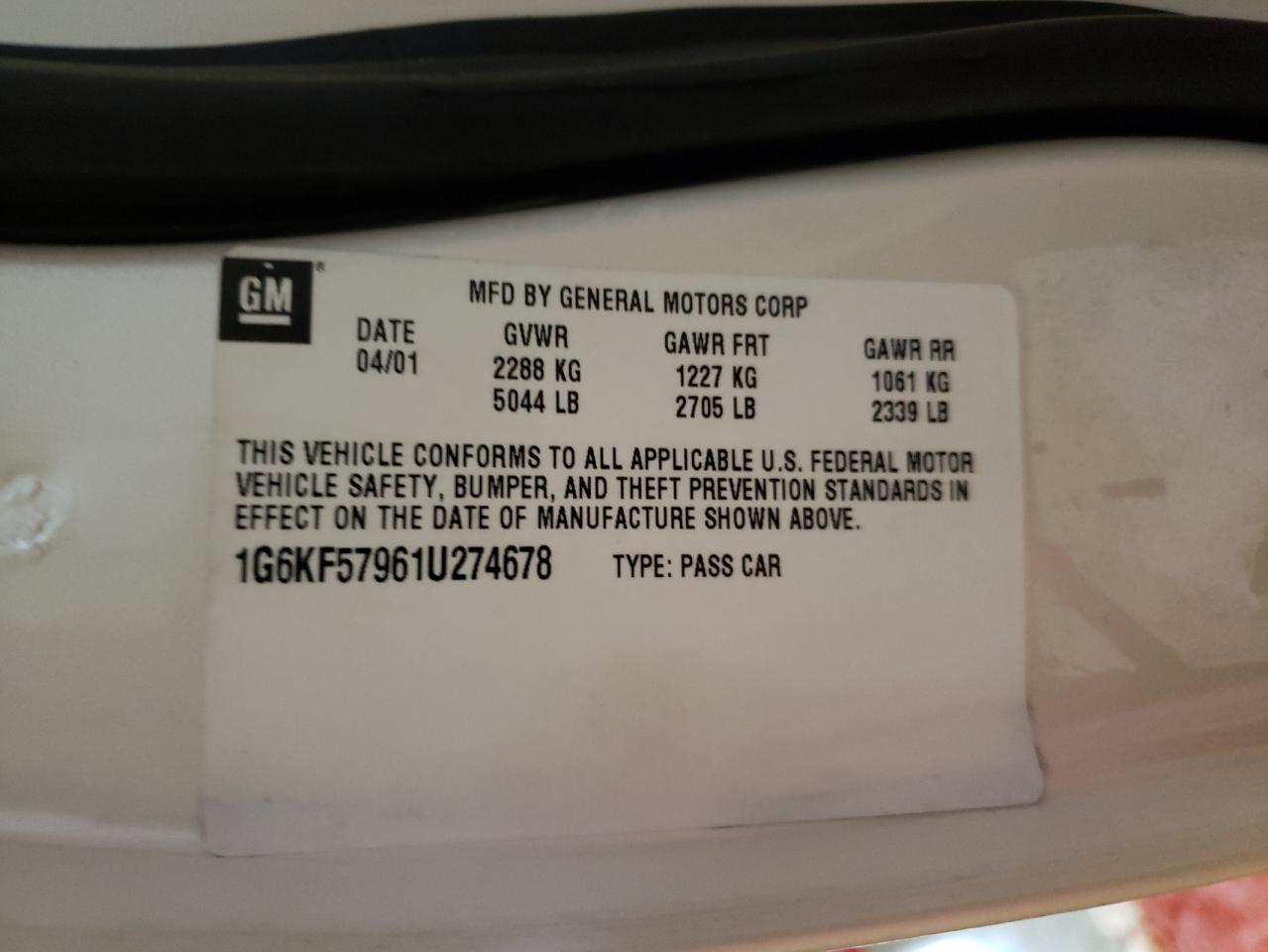 Photo 10 from auction – 2001 CADILLAC DEVILLE DT with VIN 1G6KF57961U274678