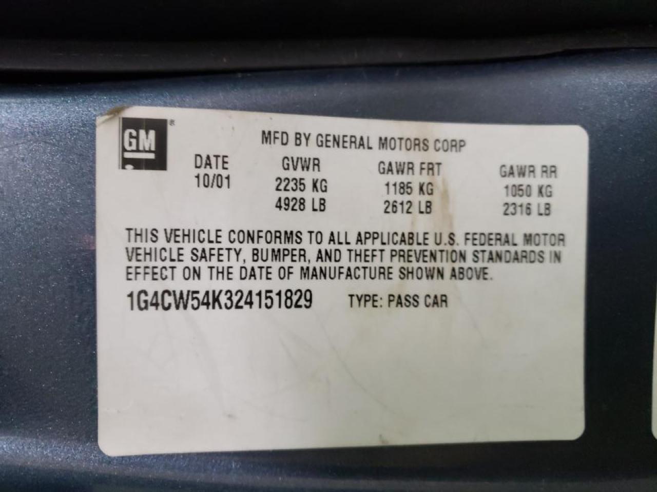 Photo 10 from auction – 2002 BUICK PARK AVENU with VIN 1G4CW54K324151829