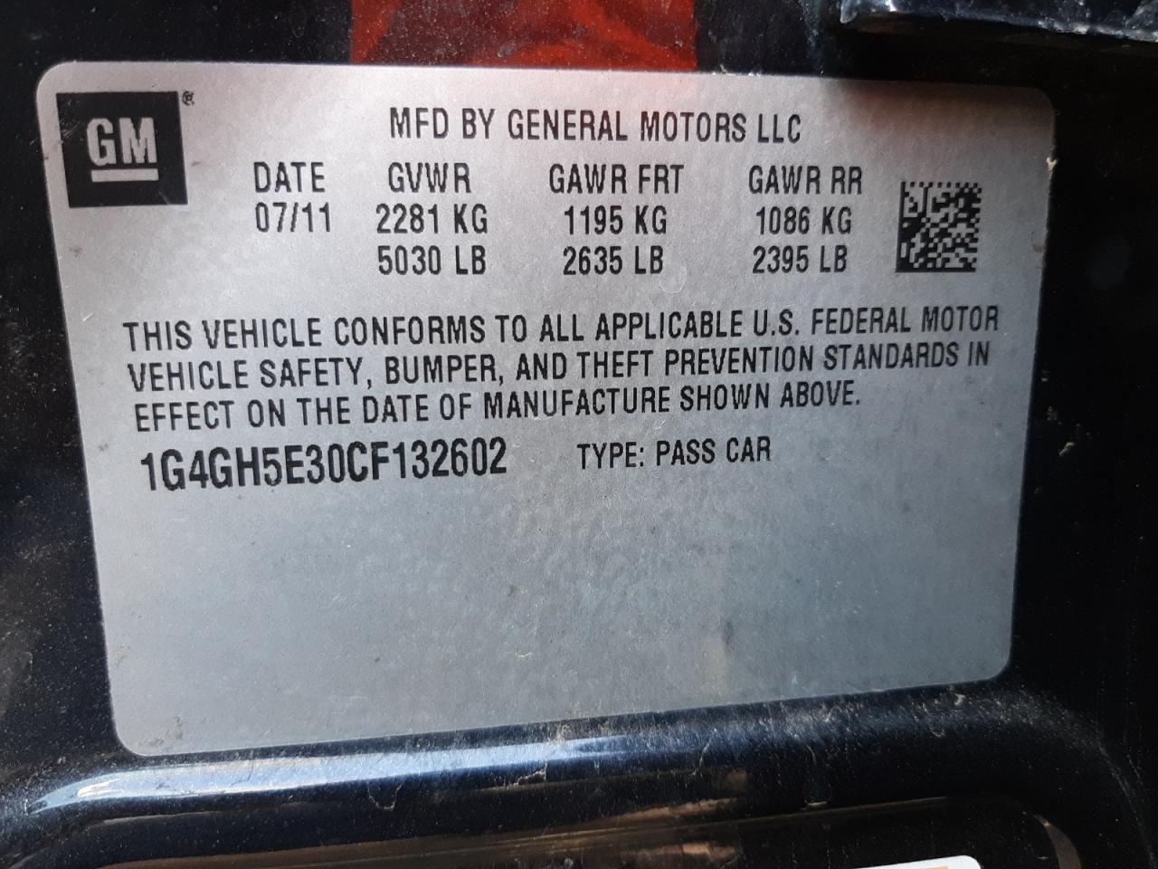 Photo 10 from auction – 2012 BUICK LACROSSE P with VIN 1G4GH5E30CF132602