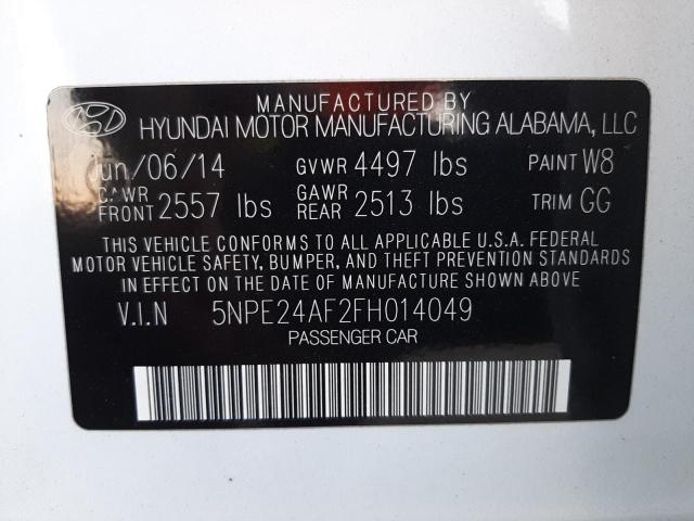 HYUNDAI SONATA SE 2015 with VIN 5NPE24AF2FH014049 - Photo from auction