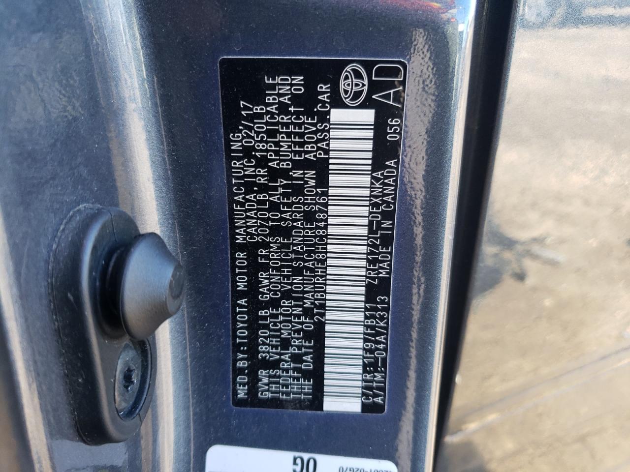 Photo 10 from auction – 2017 TOYOTA COROLLA L with VIN 2T1BURHE8HC848761