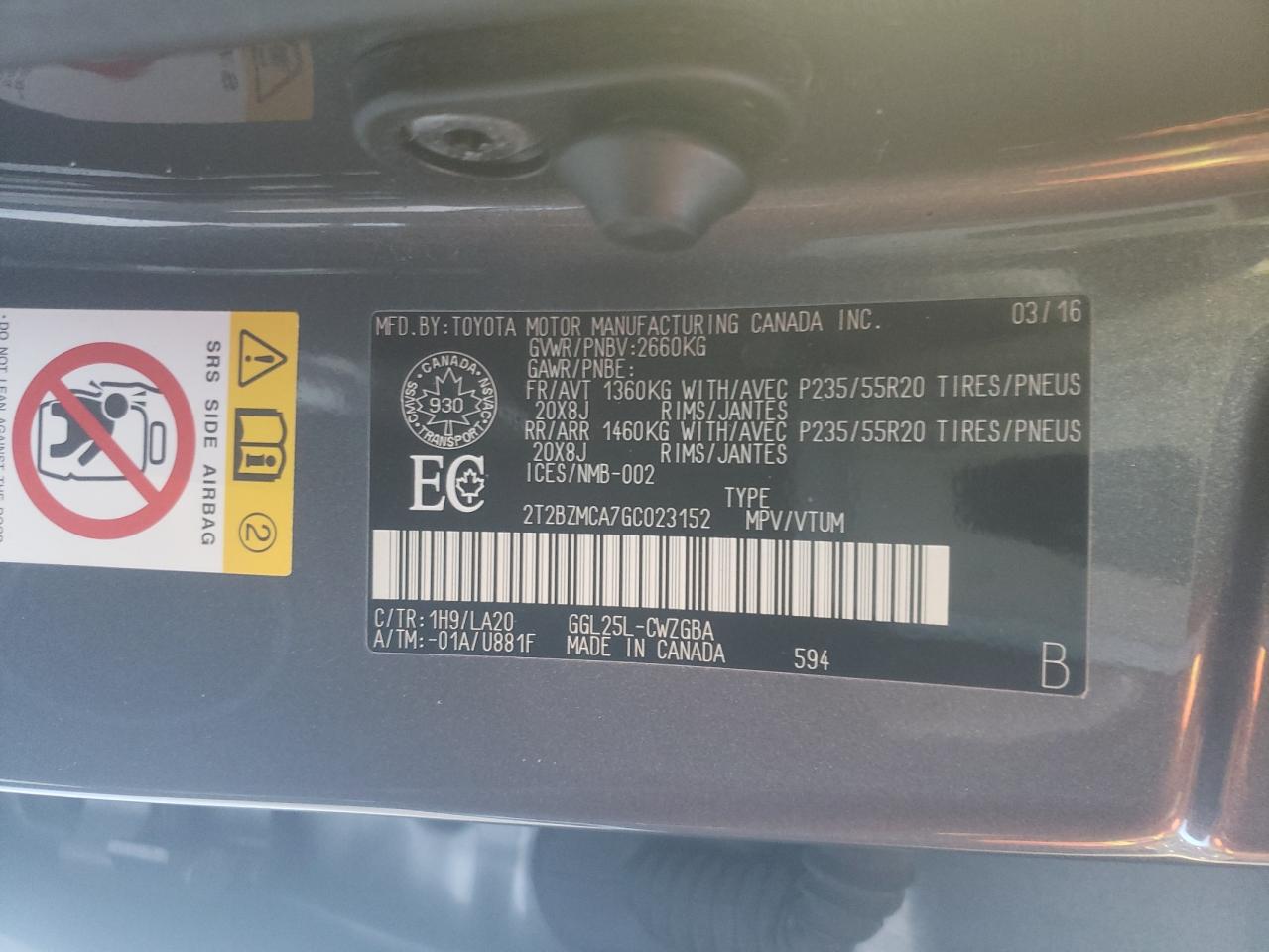 Photo 10 from auction – 2016 LEXUS RX 350 BAS with VIN 2T2BZMCA7GC023152