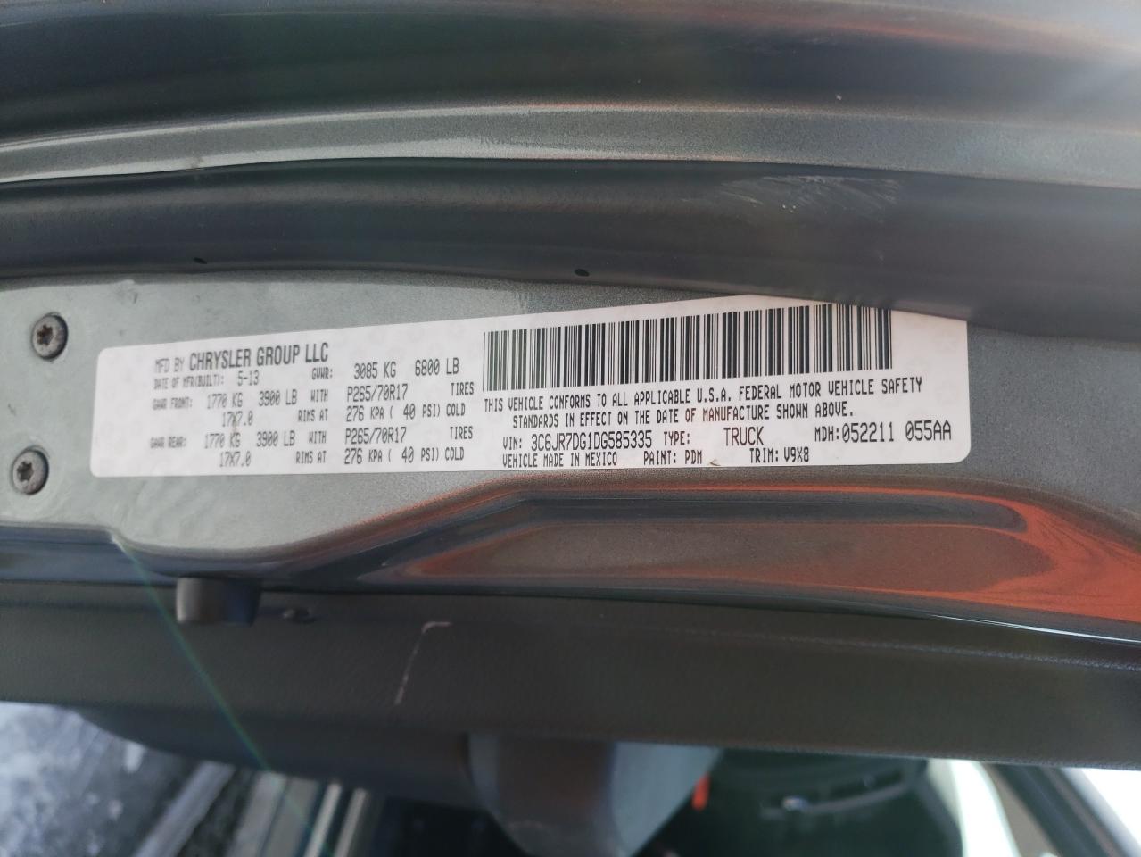 Photo 10 from auction – 2013 RAM 1500 ST with VIN 3C6JR7DG1DG585335