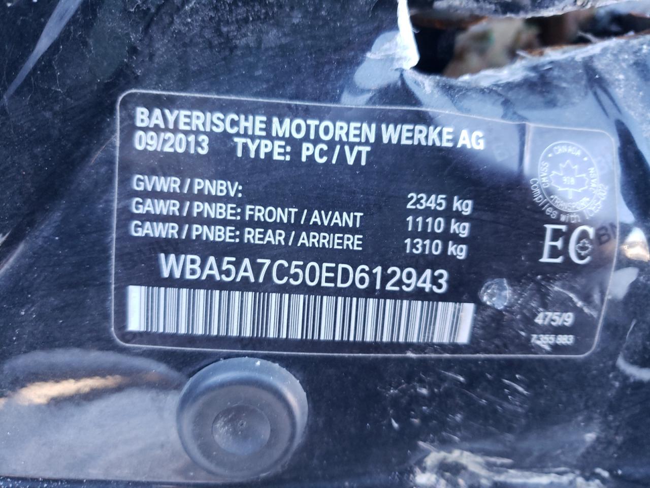 Photo 10 from auction – 2014 BMW 528 XI with VIN WBA5A7C50ED612943